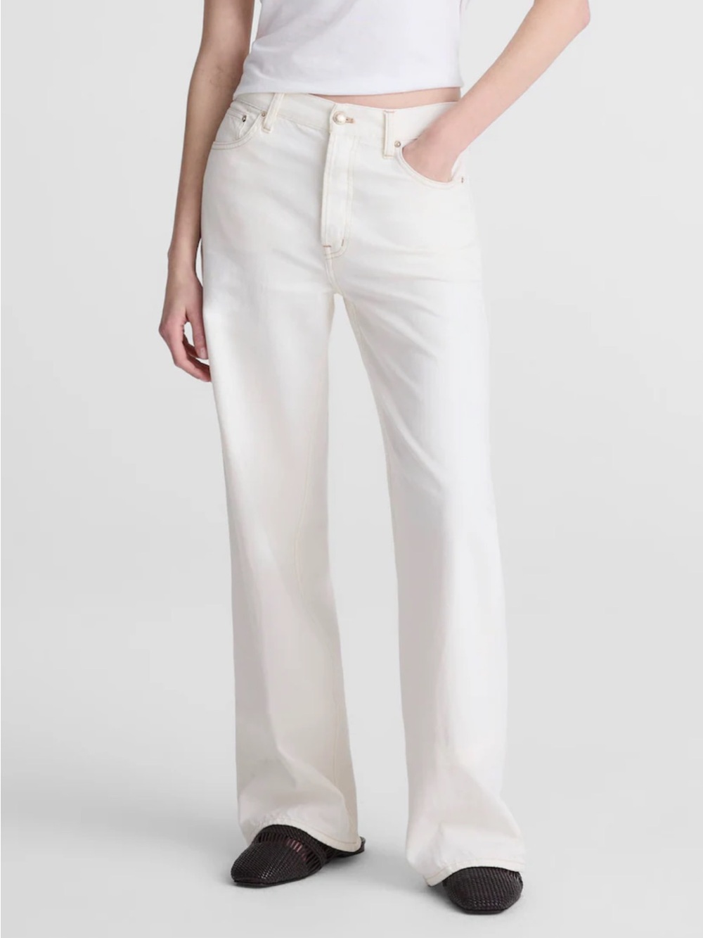 NWT Madewell Low-slung baggy wide leg jeans pure white